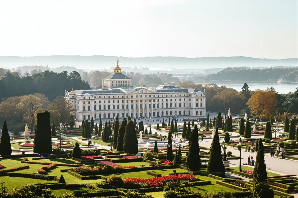The long baroque facade of Schönbrunn Palace in Vienna