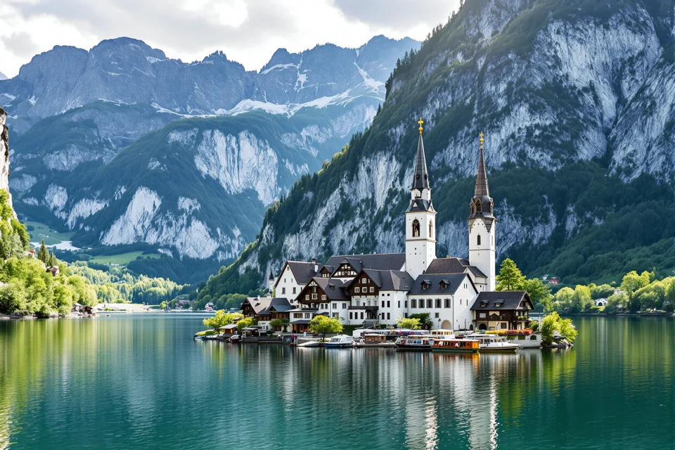 The lakeside village of Hallstatt beneath the Austrian Alps