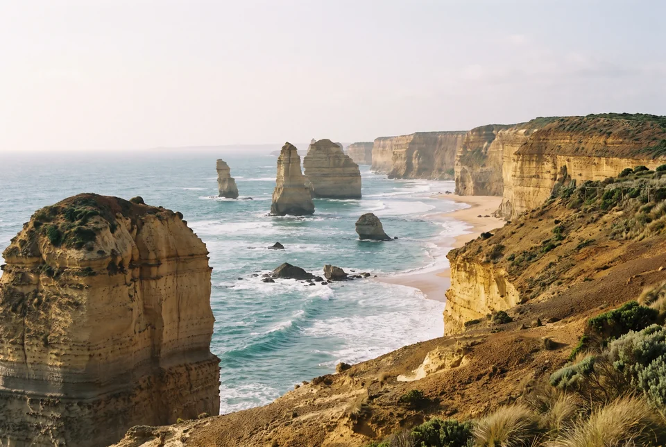 The Twelve Apostles sea stacks and cliffs along the Great Ocean Road, visualization