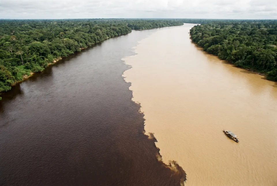 The meeting of the dark Rio Negro and pale Solimões waters near Manaus, visualization