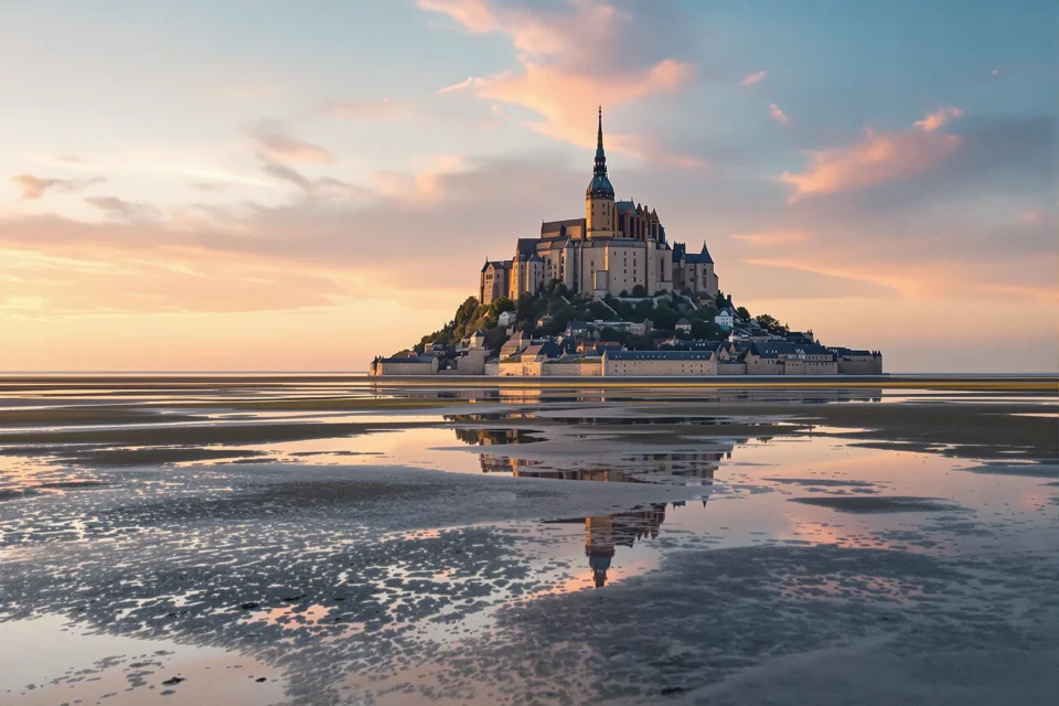 The abbey island of Mont Saint-Michel off the coast of Normandy