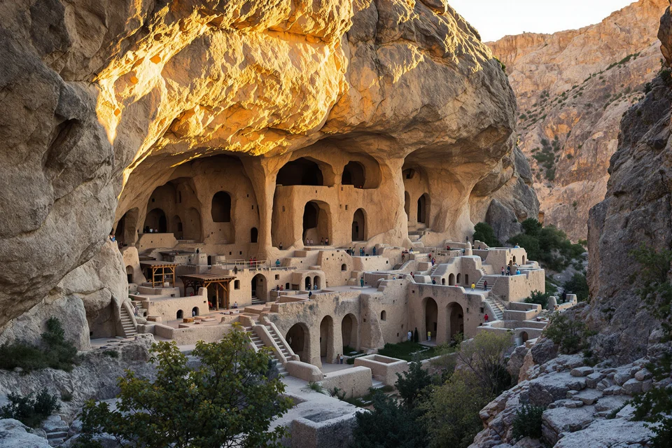 The rock-hewn cave town of Uplistsikhe in Georgia