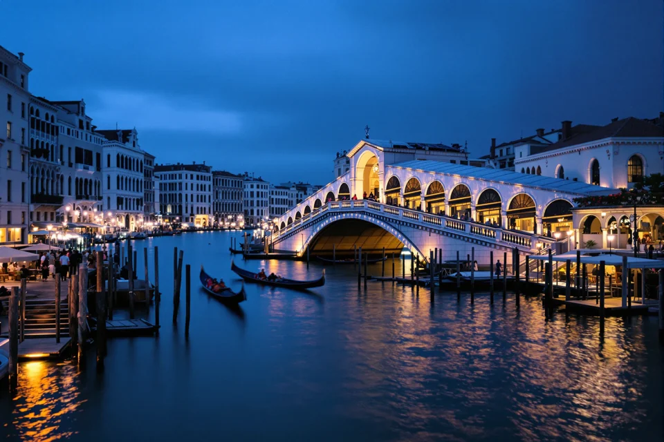 The Rialto Bridge and the Grand Canal in Venice