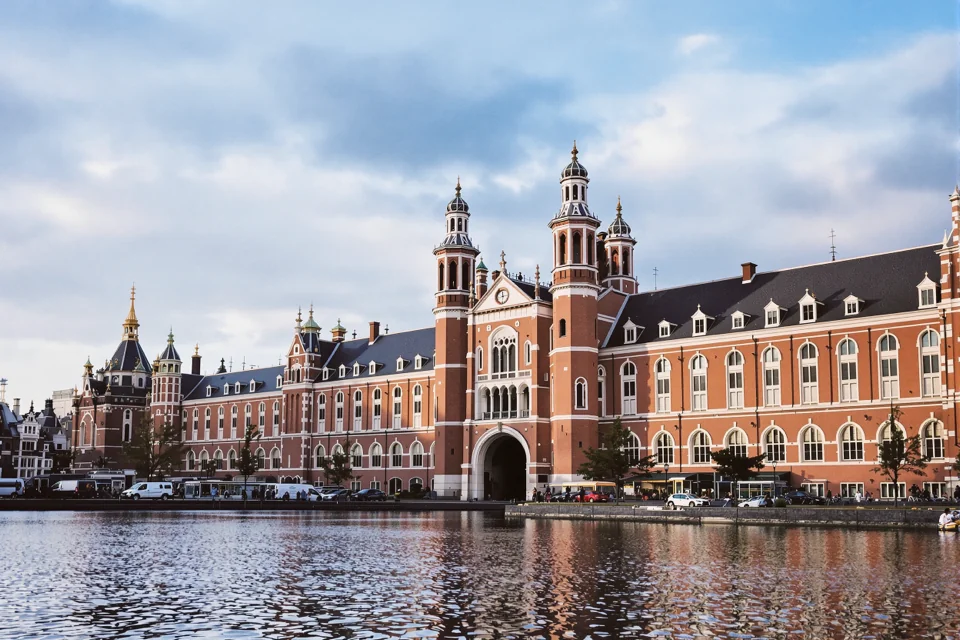 The brick facade and towers of the Rijksmuseum in Amsterdam