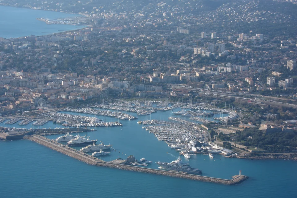 Port Vauban and its breakwater in Antibes seen from the air
