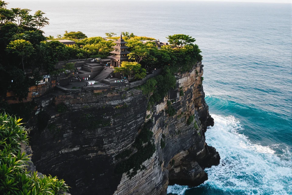 The Uluwatu Temple on its clifftop above the sea in Bali