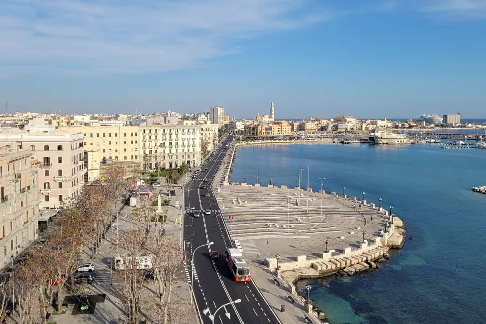 The Lungomare seafront road and old town facades in Bari