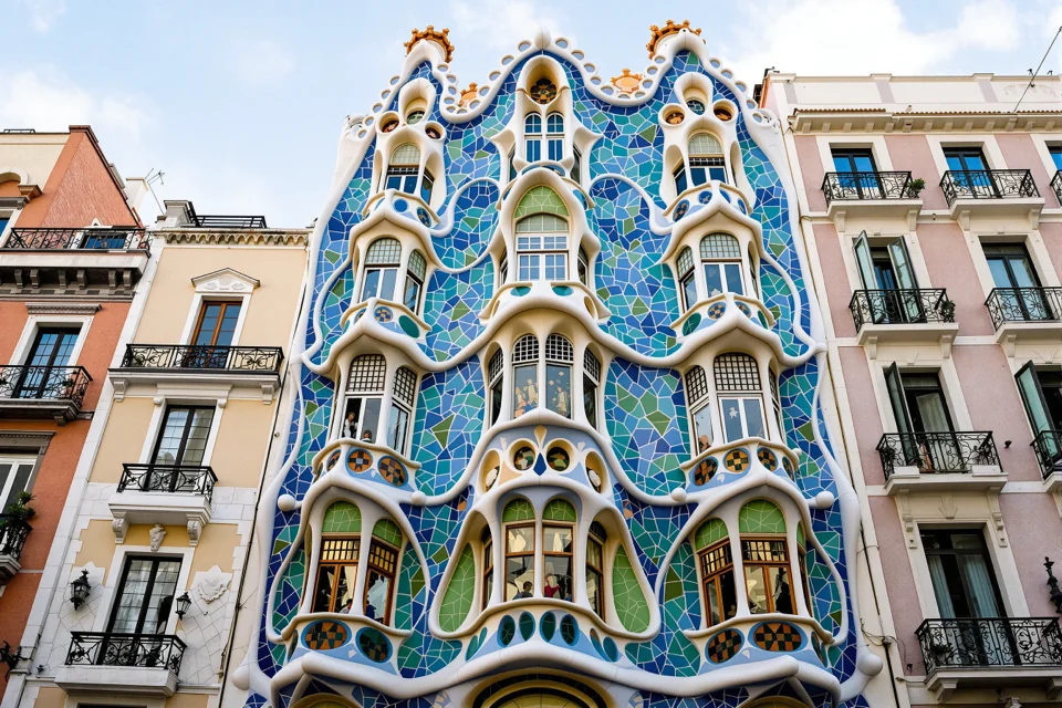 The undulating Gaudí facade of Casa Batlló in Barcelona