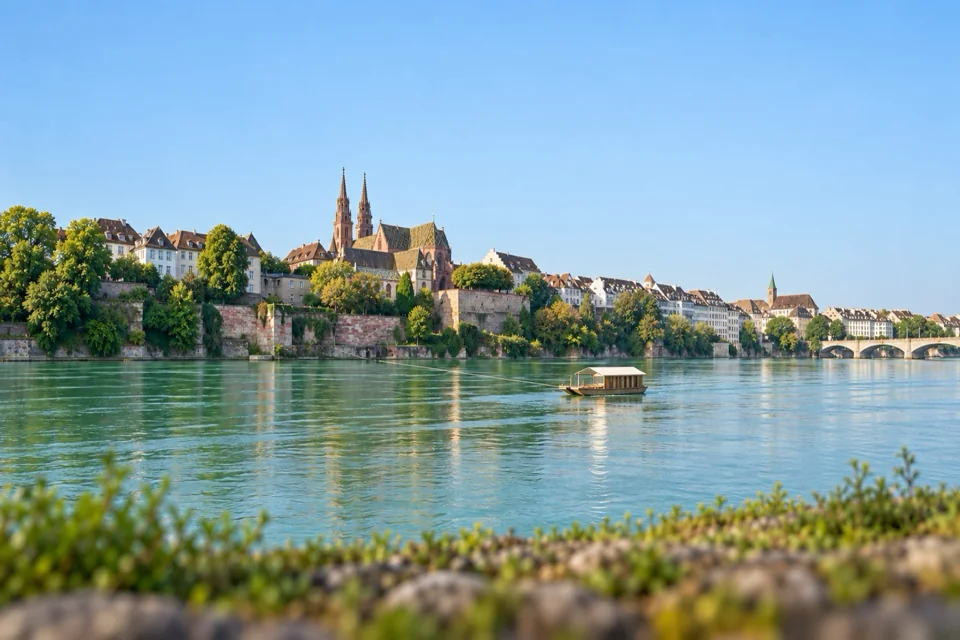 Basel’de Ren nehri kıvrımı ve eski şehir