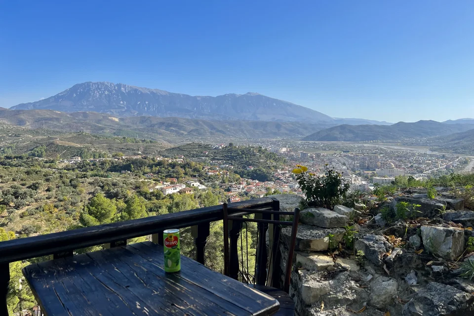 The town, the green valley and Mount Tomorr seen from the castle in Berat