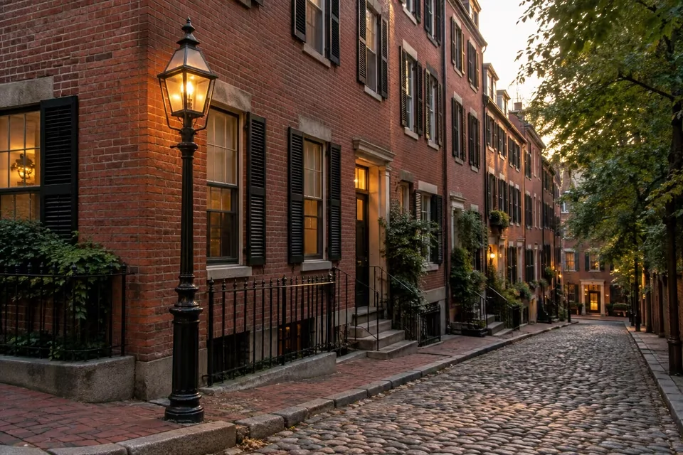 Boston'da Beacon Hill'in tuğla sıra evleri