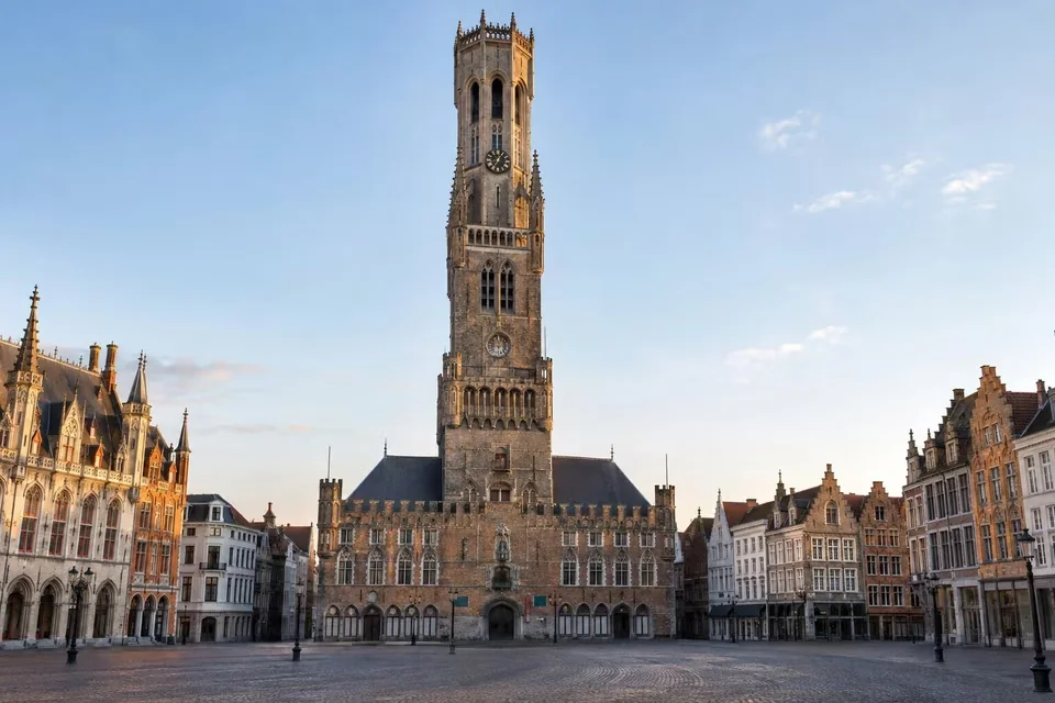 The Belfry and the market square in Bruges