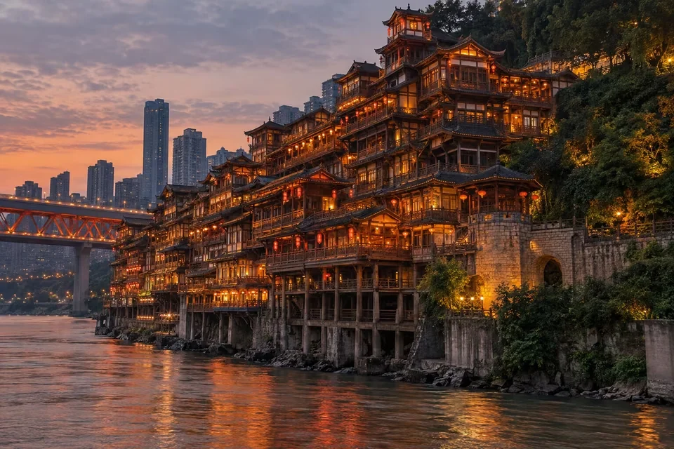 The stacked stilt houses of Hongya Dong in Chongqing