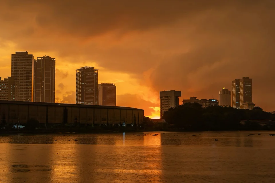 The Colombo skyline of waterfront towers at sunset