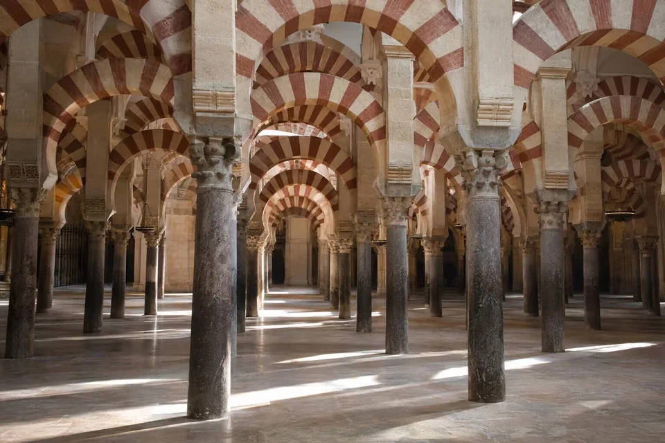 The red and white arches of the Mezquita in Cordoba