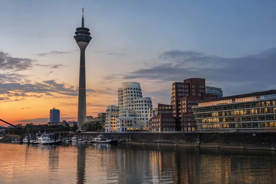 The Rheinturm and the Medienhafen in Dusseldorf