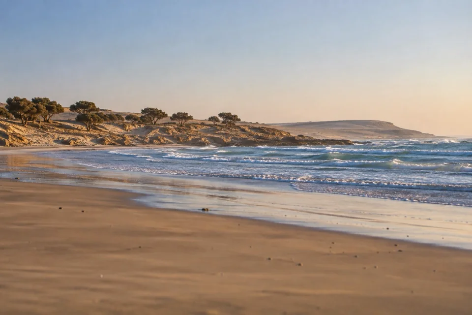 A windswept Atlantic beach on the Essaouira coast