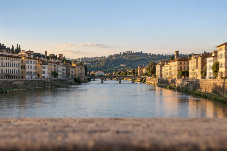The Arno and the yellow facades of Florence