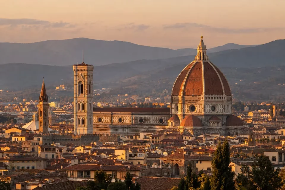 The red dome and bell tower of Florence Cathedral