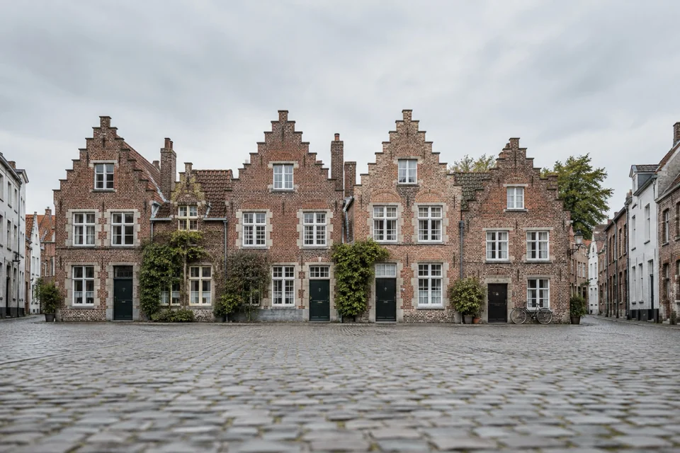 Brick houses with stepped triangular gables in Ghent
