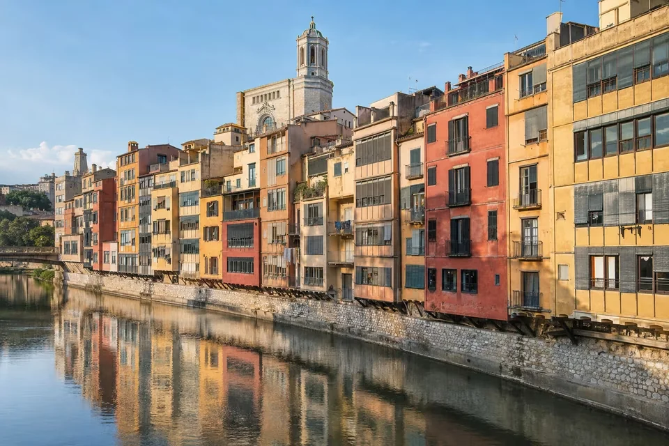 Colourful houses along the Onyar river in Girona