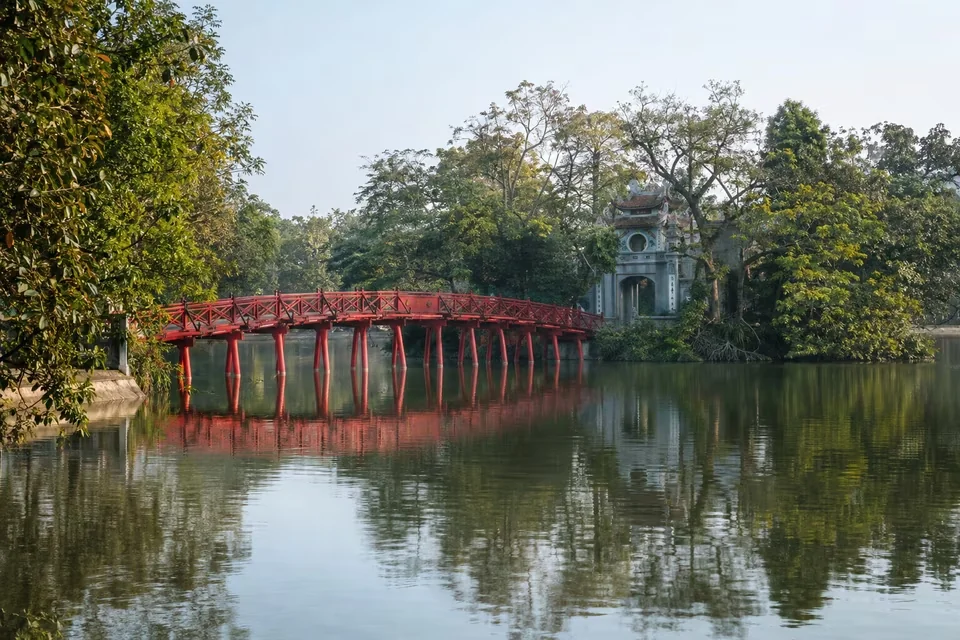The Huc Bridge and Hoan Kiem Lake in Hanoi