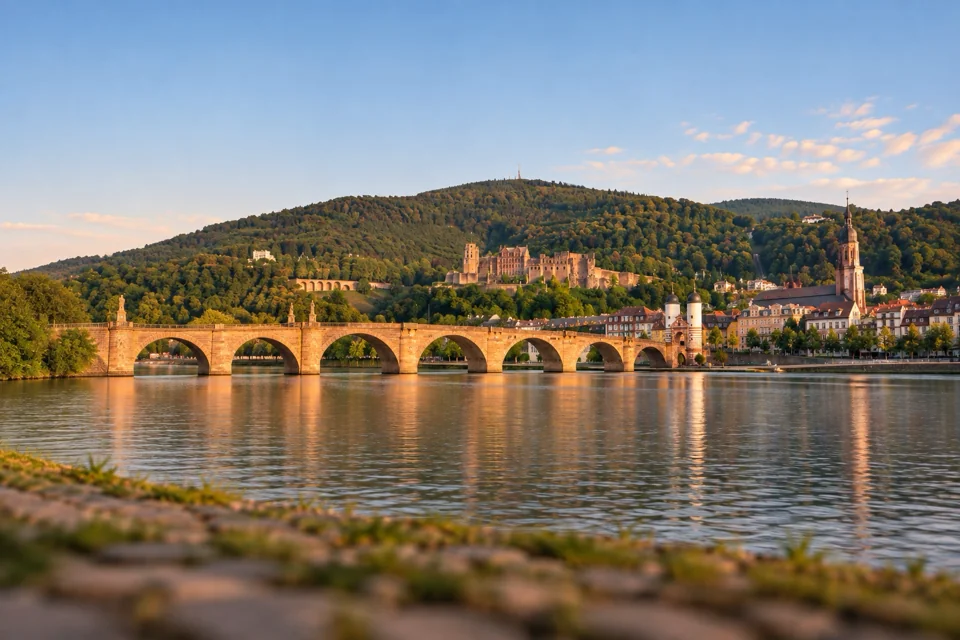 Heidelberg’de Neckar üstünde kumtaşı köprü