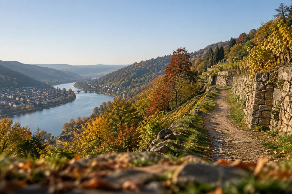 Forest path overlooking the Neckar valley in Heidelberg