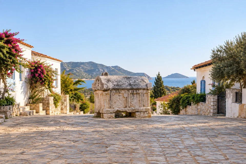 Kaş’ta sokak ortasında Likya lahdi