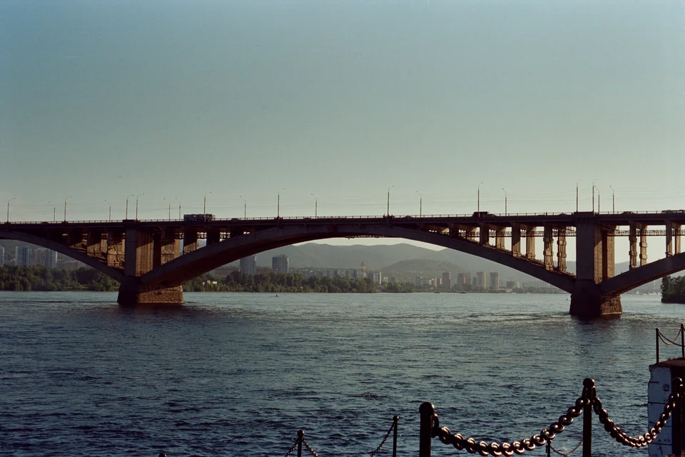 The arched Communal Bridge over the Yenisei River in Krasnoyarsk