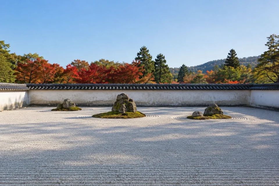 A raked gravel garden in Kyoto