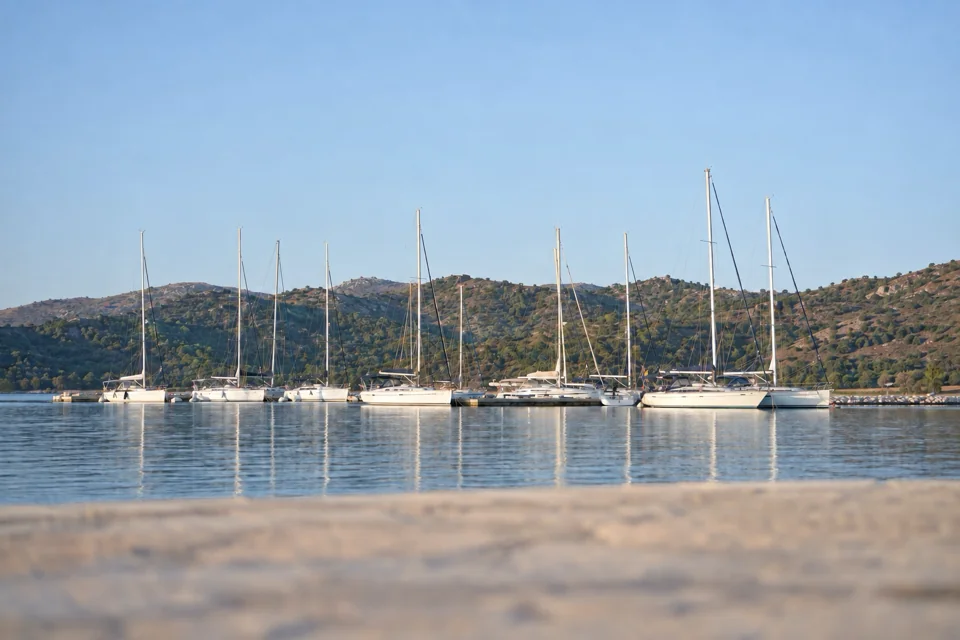 Marina and pine-covered hills at Lavrion