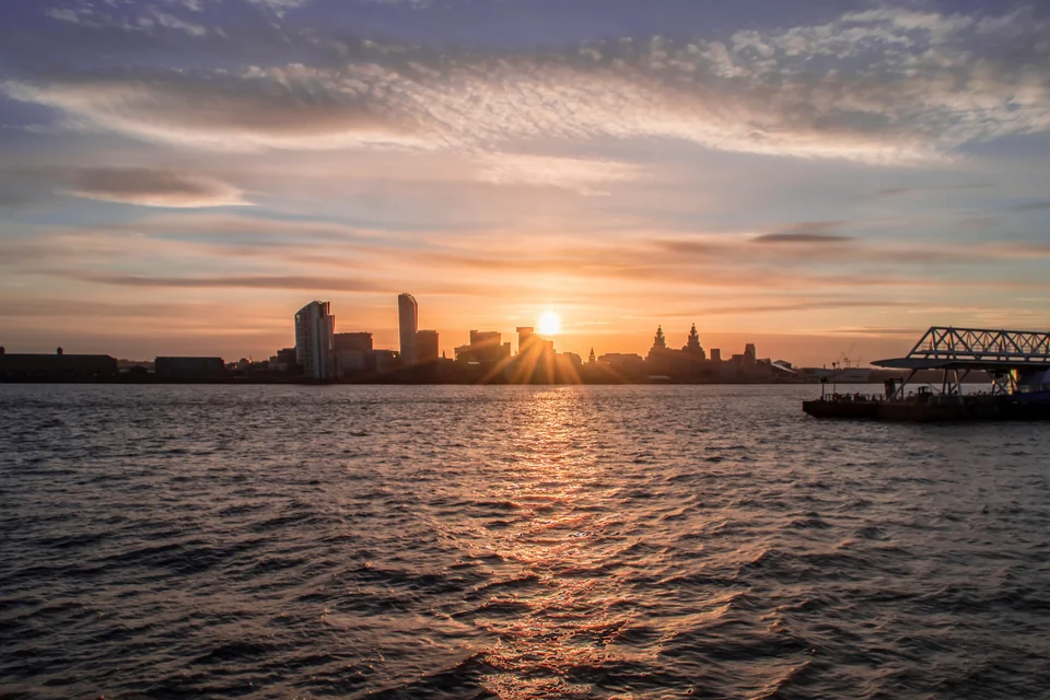 Sunset over the River Mersey and the Liverpool skyline