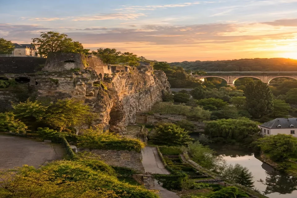 The Bock cliffs and the Adolphe Bridge in Luxembourg