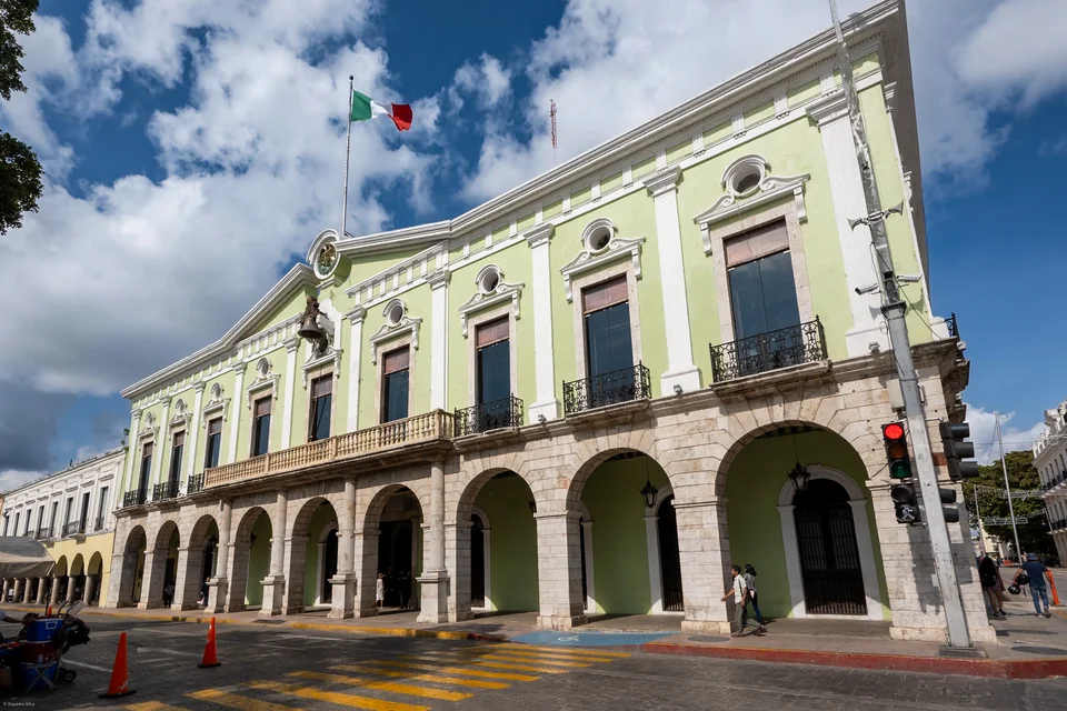 The arcaded green-fronted Government Palace on the main square of Mérida