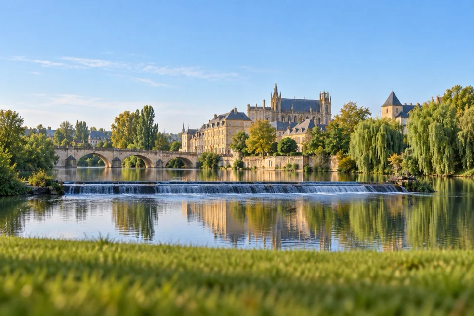 The Moselle and yellow limestone buildings in Metz