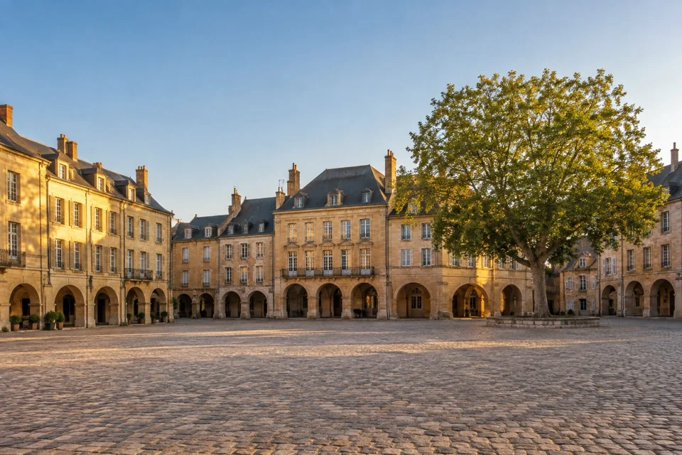 Arcaded yellow stone square in Metz