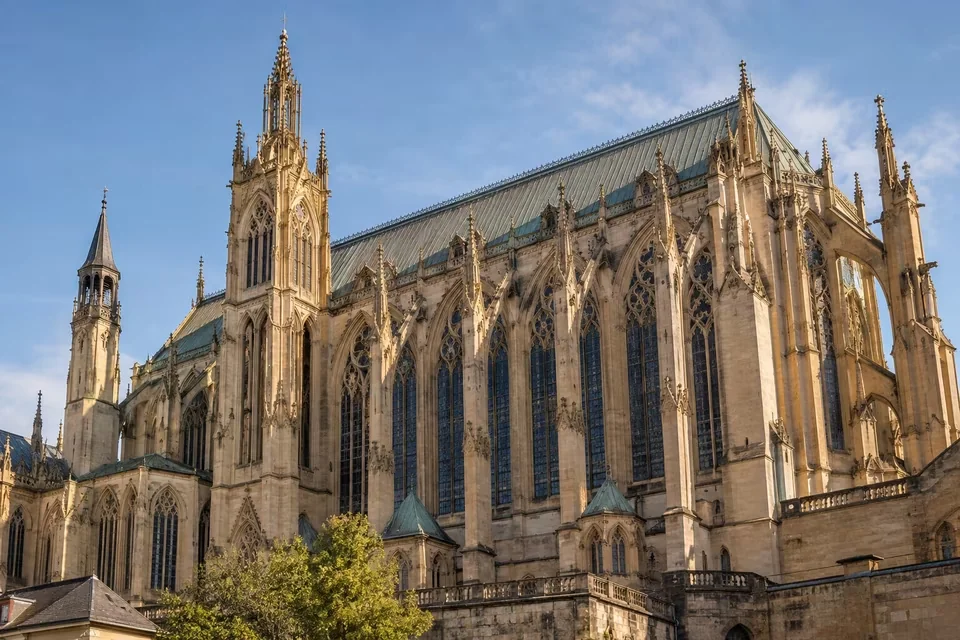 The stained glass facade of Saint-Etienne Cathedral in Metz