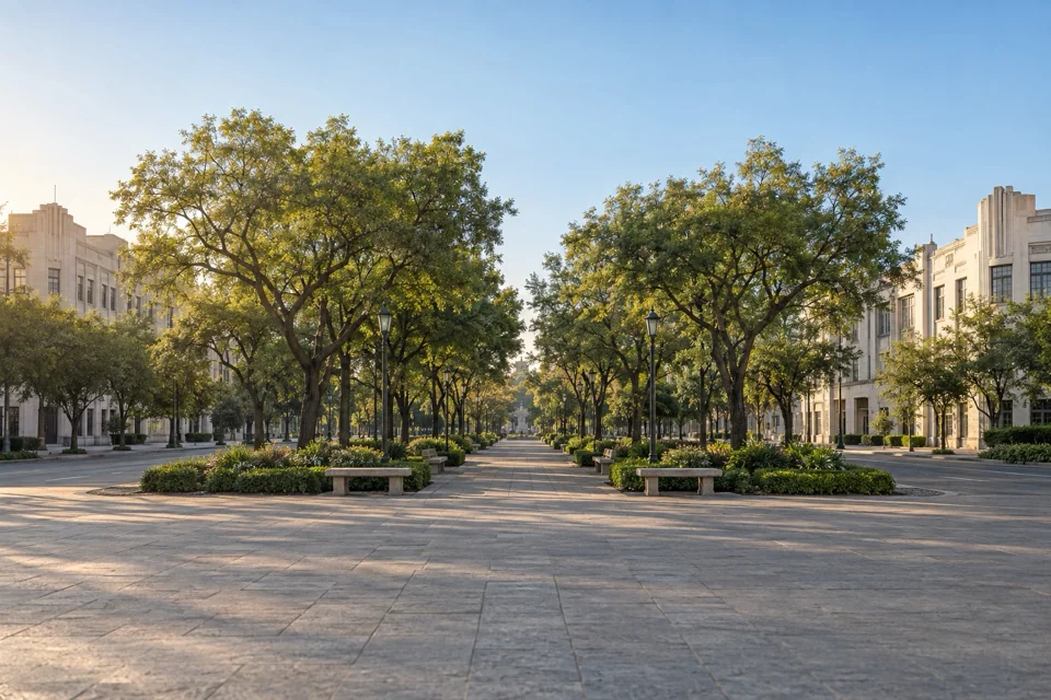 A wide tree-lined boulevard in Mexico City
