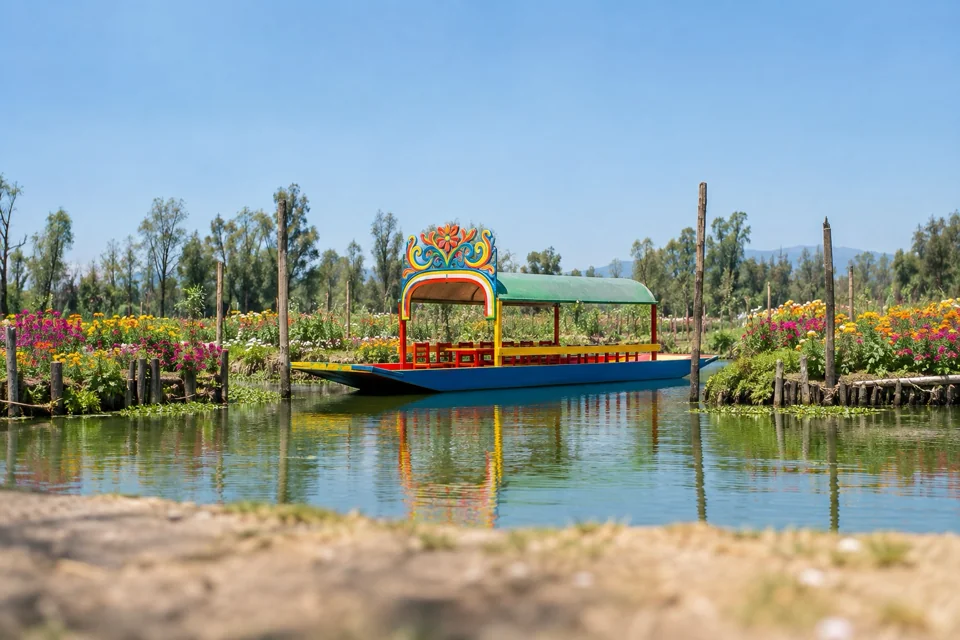 A boat on the Xochimilco canals in Mexico City