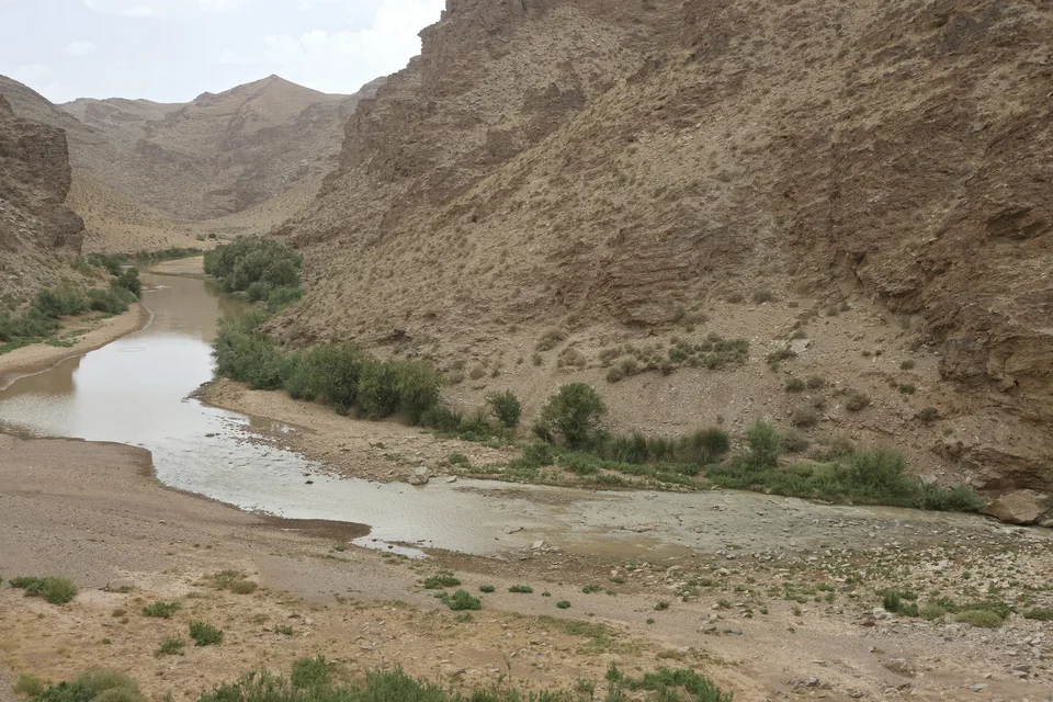 The Moulouya River winding through a rocky canyon near Midelt