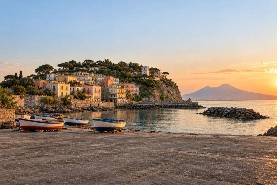 Fishing harbour below the headland in Naples