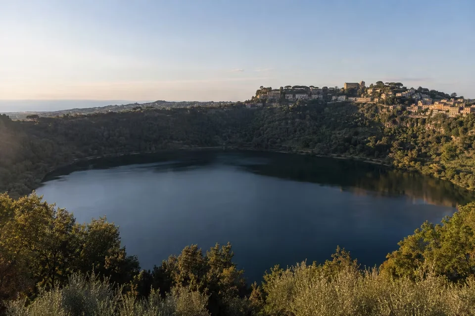 Lake Nemi and the town on the slope above it