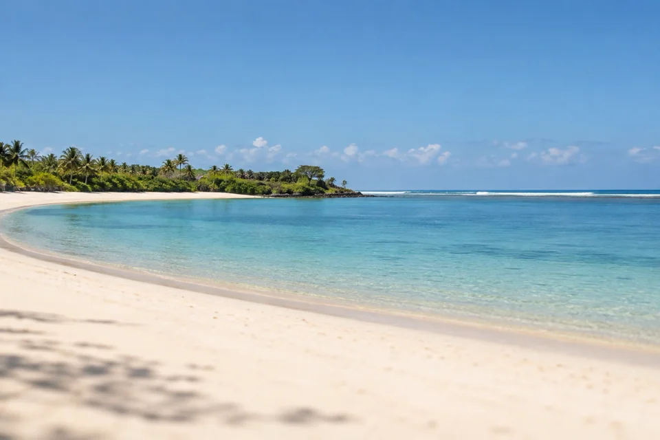 A white-sand lagoon behind the reef at Nusa Dua