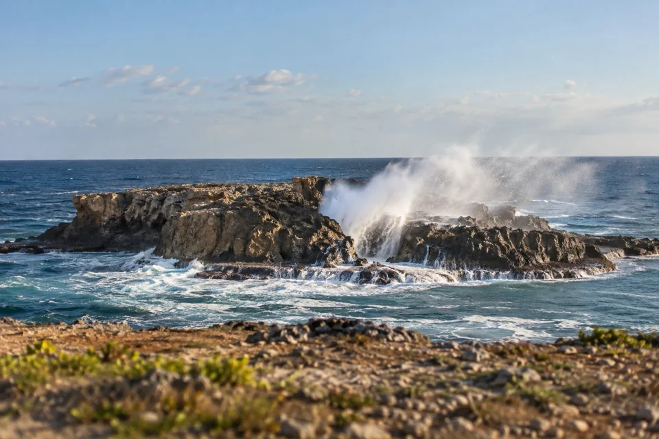 Waves breaking on the rocks at Nusa Dua