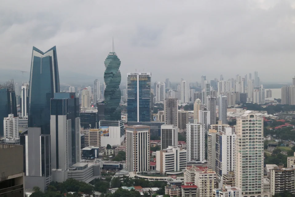 The Panama City skyline with its twisted tower and glass high-rises