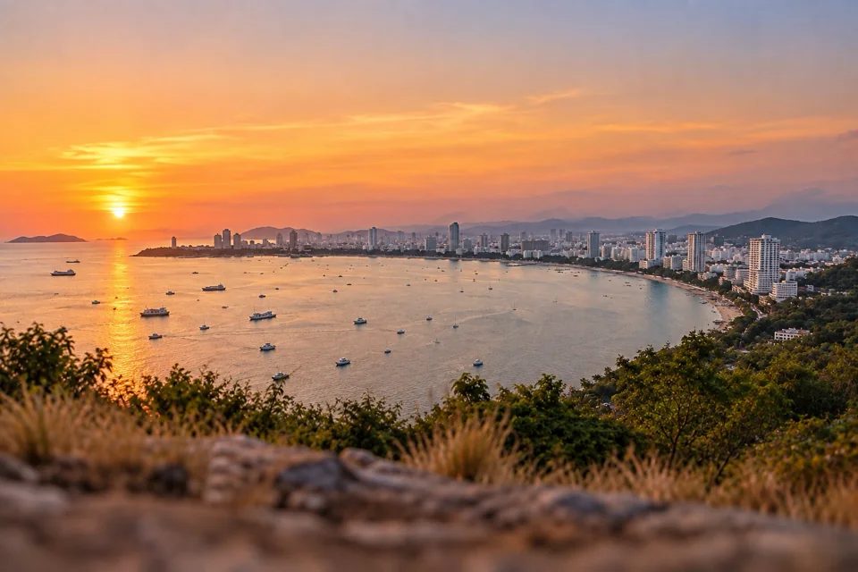 Pattaya'da tepeden körfez ve sahil manzarası