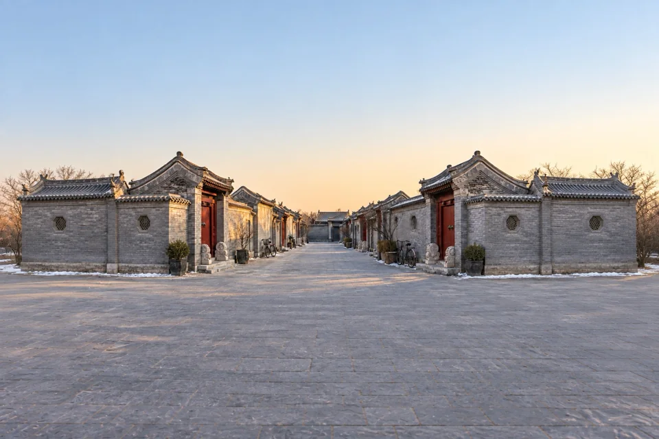 A grey-brick hutong lane in Beijing
