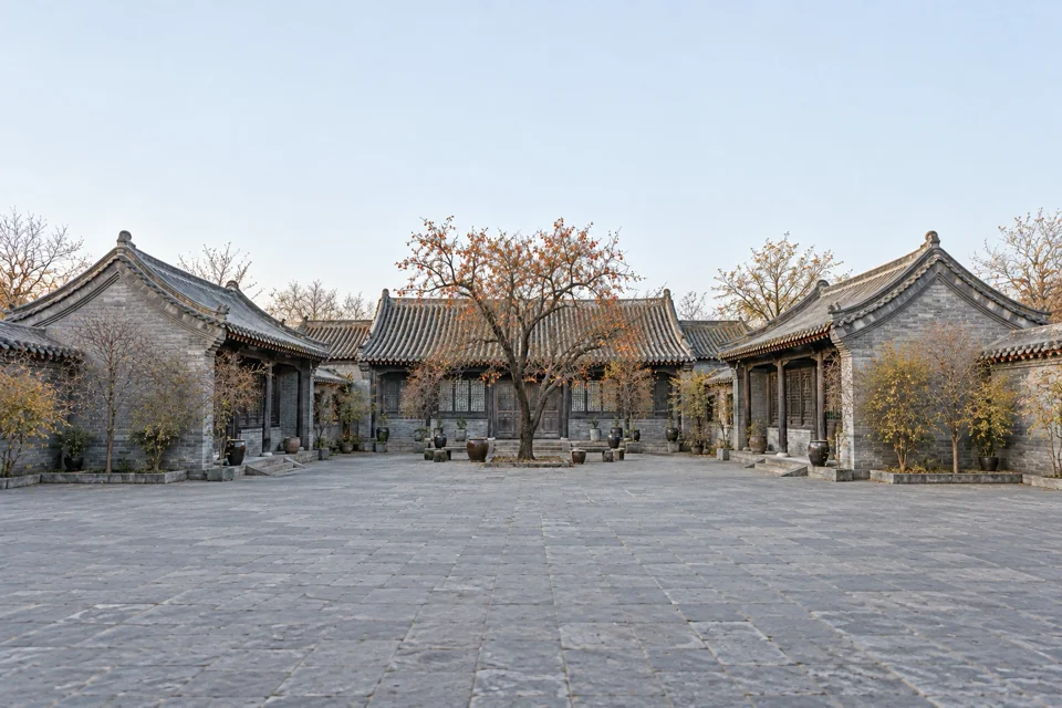 The tiled roofs of a courtyard house in Beijing