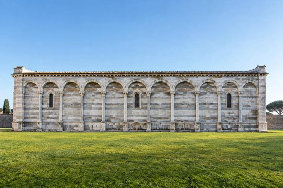 Striped marble Romanesque facade in Pisa